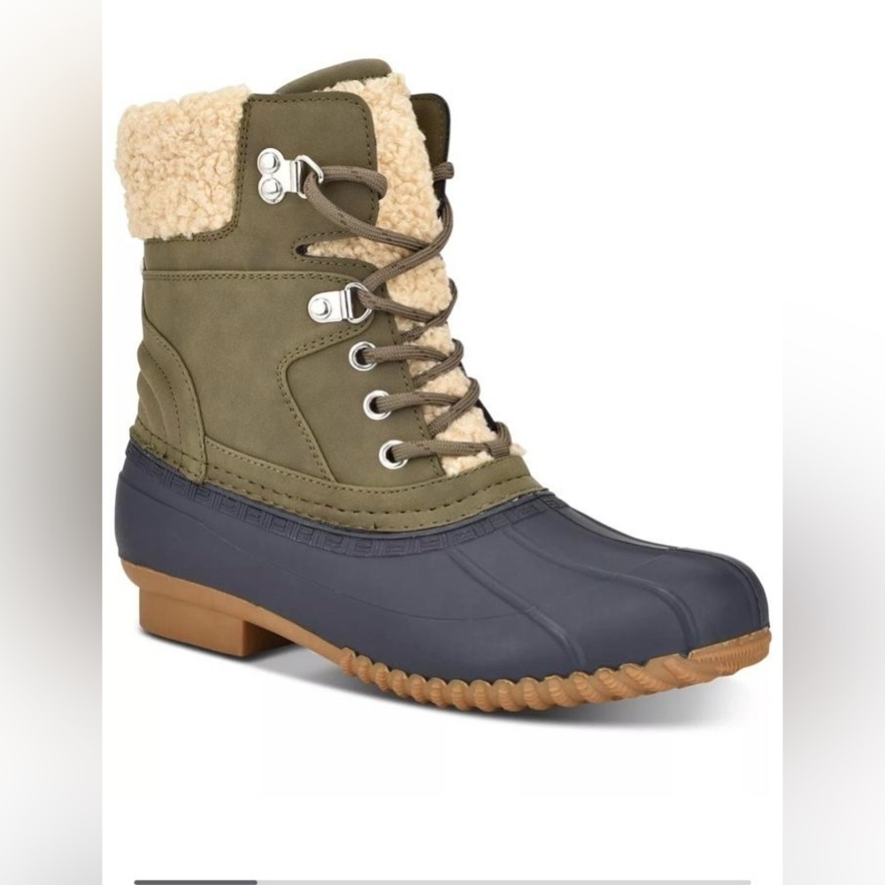 Tommy Hilfiger Womens TW Rainah Boots Dark BLUE SY Size 6m green Faux Fur New